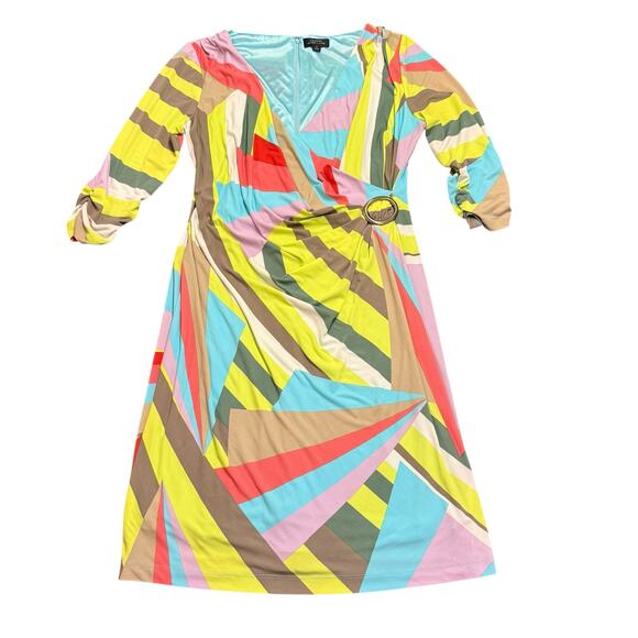 Tahari Women’s multicolor bright abstract faux wrap dress 16 - Picture 1 of 5